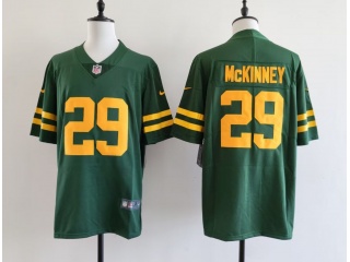 Green Bay Packers #29 Xavier McKinney with Yellow Number Throwback Limited Jersey Green