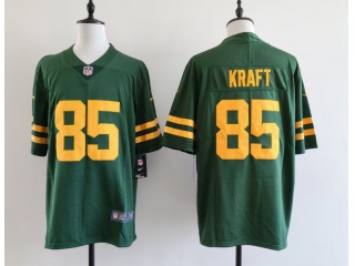 Green Bay Packers #85 Tucker Kraft with Yellow Number Throwback Limited Jersey Green