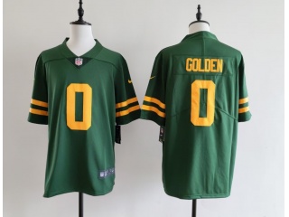 Green Bay Packers #0 Matthew Golden with Yellow Number Throwback Limited Jersey Green