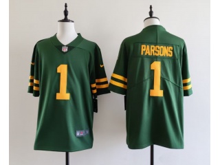 Green Bay Packers #1 Micah Parsons with Yello Number Throwback Limited Jersey Green 