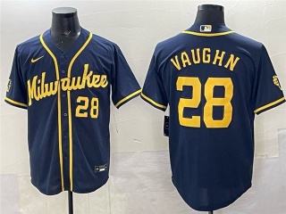 Milwaukee Brewers #28 Andrew Vaughn Limited Jersey Navy Blue