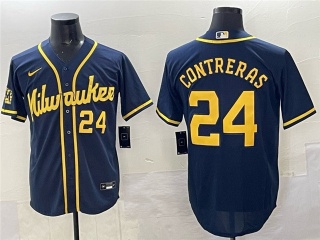 Milwaukee Brewers #24 William Contreras Limited Jersey Navy Blue