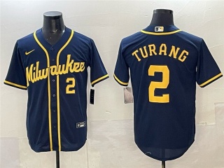 Milwaukee Brewers #2 Brice Turang Limited Jersey Navy Blue