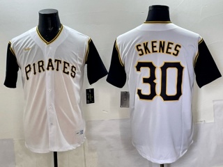 Pittsburgh Pirates #30 Paul Skenes with Black Sleeves Throwback Jersey White