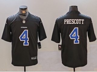 Dallas Cowboys #4 Dak Prescott with Blue Number Fashion Limited Jersey Black