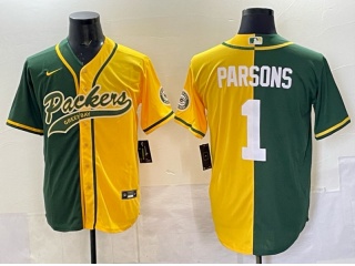 Green Bay Packers #1 Micah Parsons Split Baseball Jersey Yellow/Green