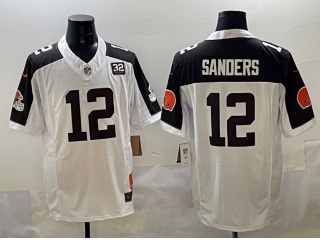 Cleveland Browns #12 Shedeur Sanders with Brown Shoulders F.U.S.E Limited Jersey White