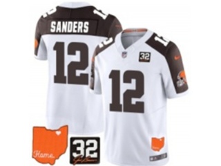Cleveland Browns #12 Shedeur Sanders with Brown Shoulders F.U.S.E Limited Jersey White