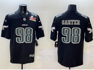 Philadelphia Eagles #98 Jalen Carter with Green Number Fashion Super Bowl Patch Limited Jersey Black