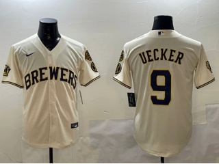 Milwaukee Brewers #9 Bob Uecker with Patches Jersey Cream