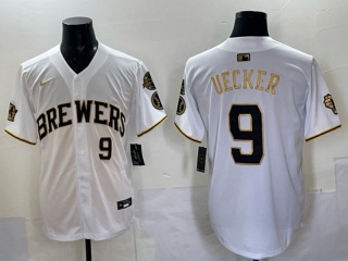 Milwaukee Brewers #9 Bob Uecker Players Limited Jersey White Golden