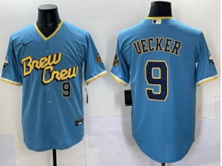 Milwaukee Brewers #9 Bob Uecker City Connect Jersey Baby Blue
