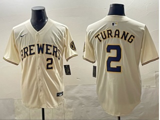 Milwaukee Brewers #2 Brice Turang Limited Jersey Cream