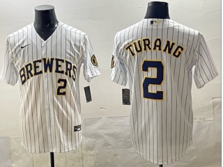 Milwaukee Brewers #2 Brice Turang Pinstripes Limited Jersey White