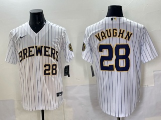 Milwaukee Brewers #28 Andrew Vaughn Pinstripes Limited Jersey White