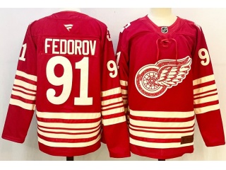 Fanatics Detroit Red Wings #91 Sergei Fedorov Centennial Premium Jersey Red