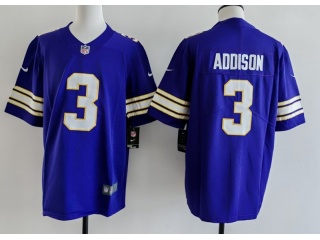 Minnesota Vikings #3 Jordan Addison Throwback Limited Jersey Purple