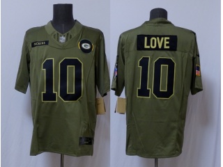 Green Bay Packers #10 Jordan Love 2025 Salute to Service Limited Jersey Green