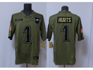 Philadelphia Eagles #1 Jalen Hurts 2025 Salute to Service Limited Jersey Green