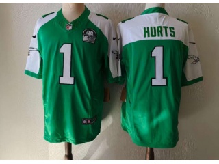 Philadelphia Eagles #1 Jalen Hurts with White Shoulders Limited Jersey Kelly Green
