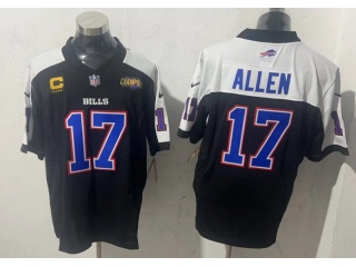 Buffalo Bills #17 Josh Allen with White Shoulders/Patches Limited Jersey Black