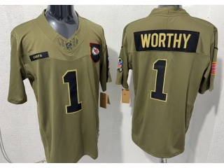 Kansas City Chiefs #1 Xavier Worthy 2025 Salute to Service Limited Jersey Green