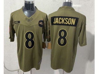 Baltimore Ravens #8 Lamar Jackson 2025 Salute to Service Limited Jersey Green