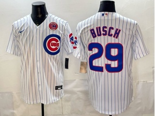 Chicago Cubs #29 Michael Busch Pinstripes Cool Base Jersey White