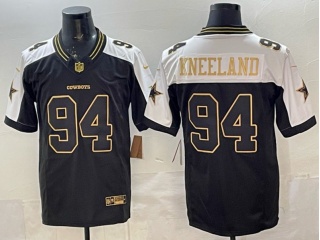 Dallas Cowboys #94 Marshawn Kneeland with White Shoulders Limited Jersey Black Golden