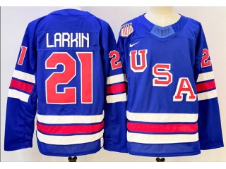 Team USA #21 Dylan Larkin 2026 Winter Olympics Jersey Blue