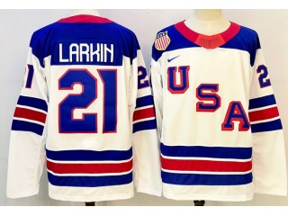 Team USA #21 Dylan Larkin 2026 Winter Olympics Jersey White
