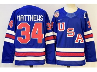 Team USA #34 Auston Matthews 2026 Winter Olympics Jersey Blue