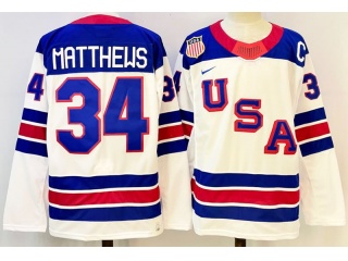 Team USA #34 Auston Matthews 2026 Winter Olympics Jersey White