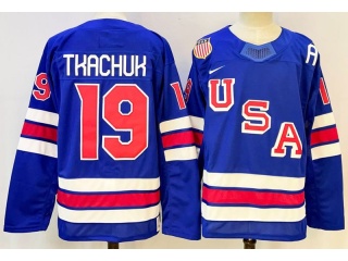 Team USA #19 Matthew Tkachuk 2026 Winter Olympics Jersey Blue