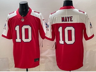 New England Patriots #10 Drake Maye with White Shoulders Limited Jersey Red