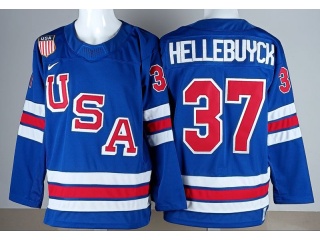 Team USA #37 Connnor Hellebuyck 2026 Winter Olympics Jersey Blue