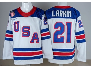 Team USA #21 Dylan Larkin 2026 Winter Olympics Jersey White