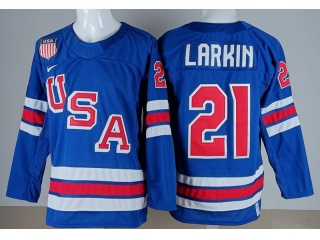Team USA #21 Dylan Larkin 2026 Winter Olympics Jersey Blue