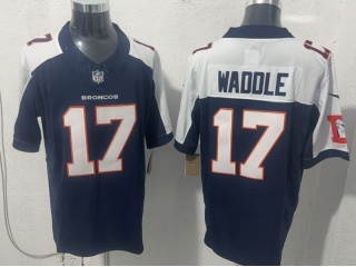 Denver Broncos #17 Jaylen Waddle with White Shoulders Limited Jersey Navy