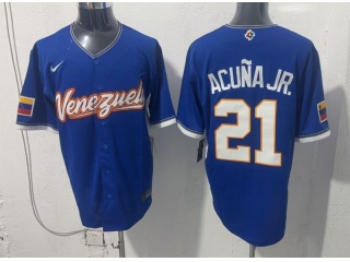 Venezuela #21 Ronald Acuña Jr. World Baseball Classic Jersey Blue