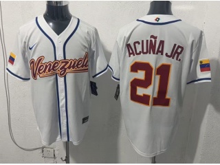Venezuela #21 Ronald Acuña Jr. World Baseball Classic Jersey White