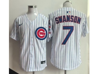 Chicago Cubs #7 Dansby Swanson Pinstripes Cool Base Jersey White