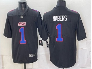New York Giants #1 Malik Nabers with Blue Number Fashion Limited Jersey Black